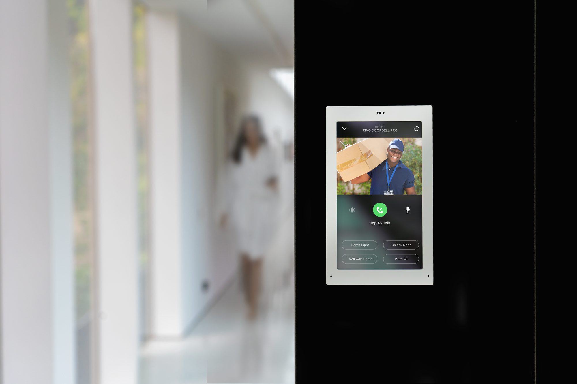 Wall touch panel showing an entry camera